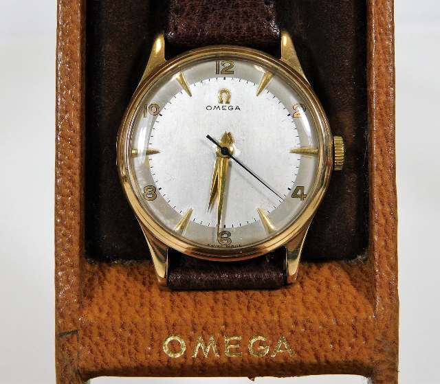 A 9ct gold gents Omega wristwatch with original case SOLD £480
