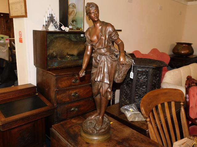 A large French 19thC. bronze signed by E. Rousseau of woman collecting cockles AF SOLD £1500