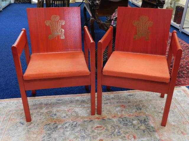 A pair of 1969 ash laminate Prince Of Wales Investiture chairs SOLD £480