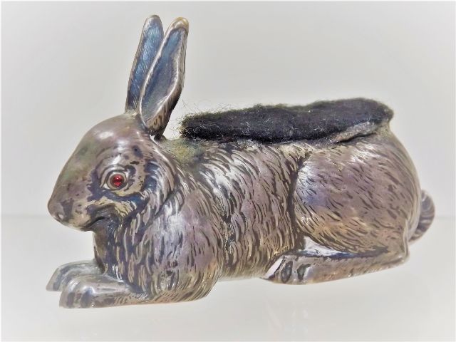 Edwardian silver rabbit pin cushion SOLD £310