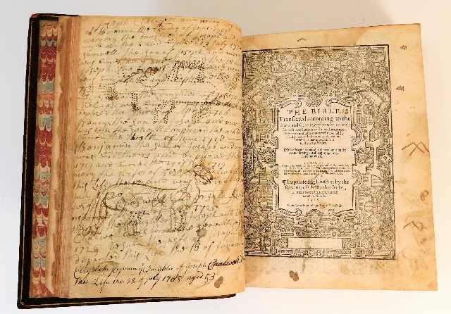 A 16thC. bible printed by Christopher Barker dated c.1589 from Higman family SOLD £780
