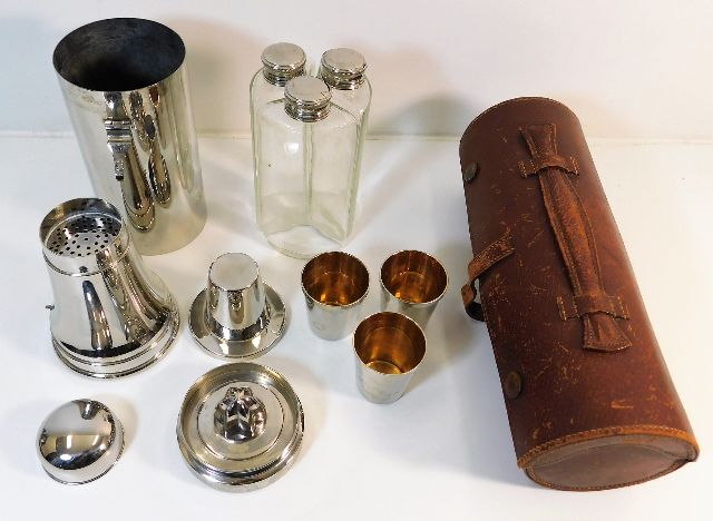 A German made silver plated cocktail making travel kit with Mappin & Webb case SOLD £320