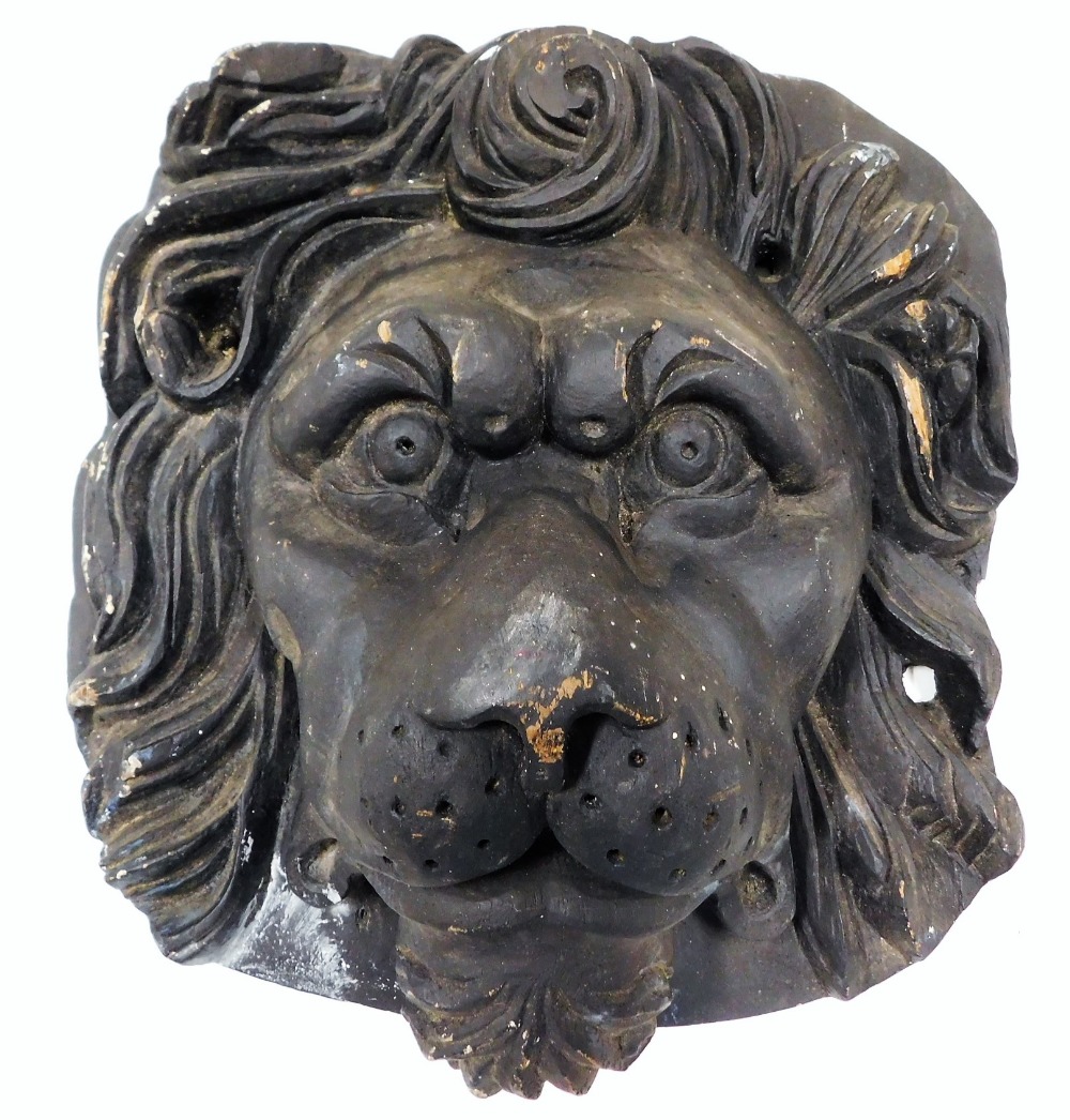 A carved wooden lion bust, reportedly originally from a 17th18thC. ship at HMS Dockyard Plymouth 11.75in high x 11in wide SOLD £740