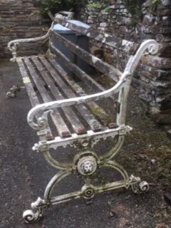 A garden bench with Coalbrookdale style cast ends SOLD £180