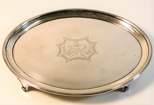 A heavy gauge small Georgian London silver salver by John Schofield, date mark for 1790 410g SOLD £390