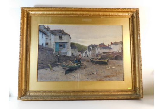 A large 19thC. watercolour depicting Cornwall fishing village Polperro, signed by artist John McDougal & dated 1885 SOLD £1000