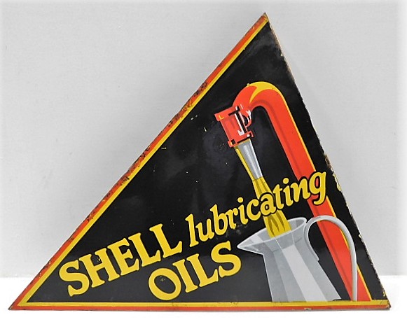 A large double sided enamel sign of motoring interest Shell Lubricating Oils SOLD £2300