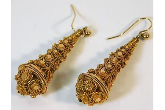 A pair of Asian yellow metal earrings, test as high carat gold, 9.7g SOLD £880