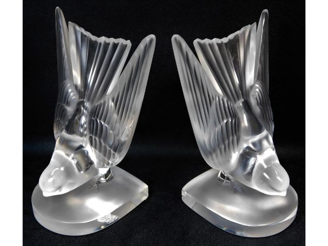 A pair of Lalique crystal swallow bookends SOLD £350