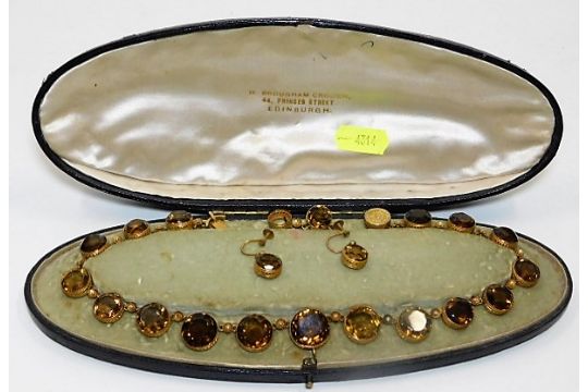 An antique yellow metal, tests as gold, necklace set with Cairngorm quartz af 62.8g SOLD £800