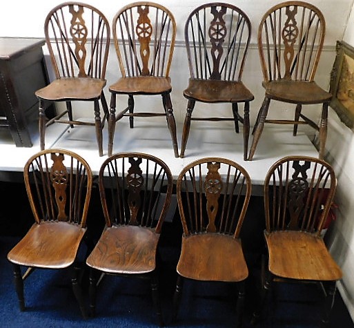 Eight 18th & 19thC. elm wheelback farmhouse Windsor chairs SOLD £400