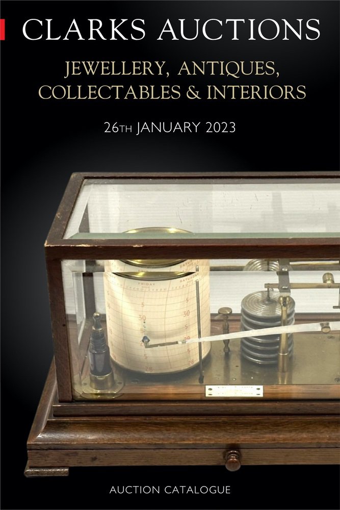 Clarks Auctions Catalogue cover for 26th January 2023 showing an antique item on a black background.
