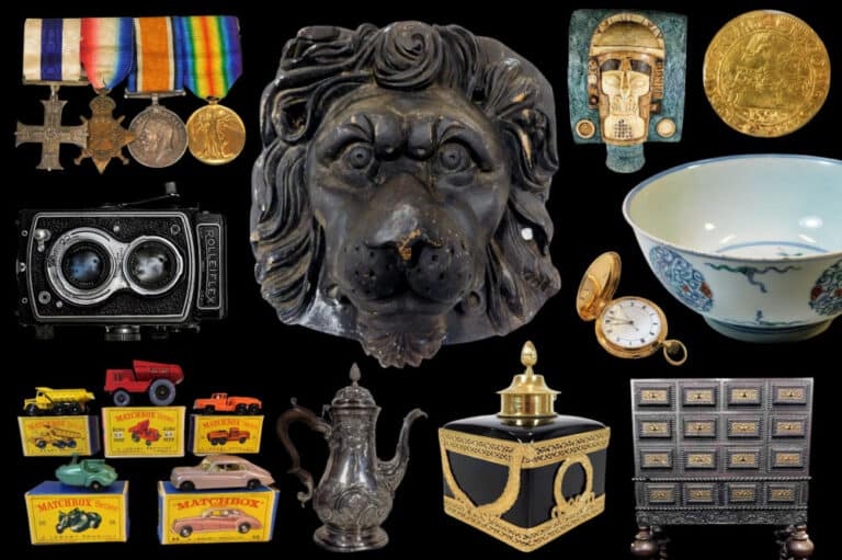 Various antiques on a black background